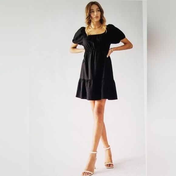 Future collective dress puff short sleeve Drawcord mini dress color blac… - Picture 1 of 2